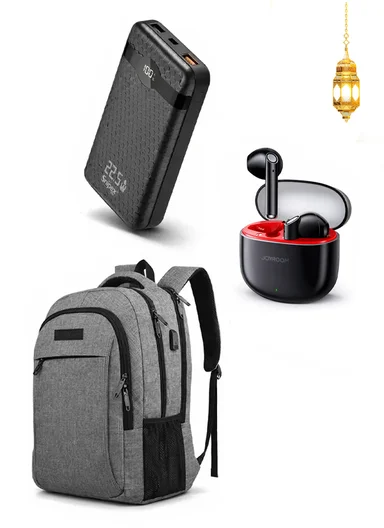 3-in-1 Savvy Traveler Set, 15.6-inch Backpack with USB Port + 20000mAh 22.5W Power Bank + TWS Half-In-Ear Bluetooth 5.3 Earphones