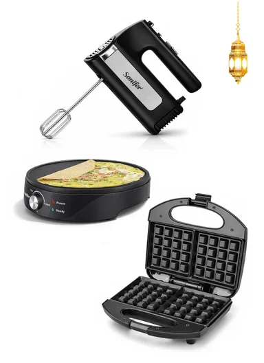 3-in-1 Home Baking &amp; Deseret Collection, Crepe Maker, Hand Mixer &amp; Waffle Maker Bundle