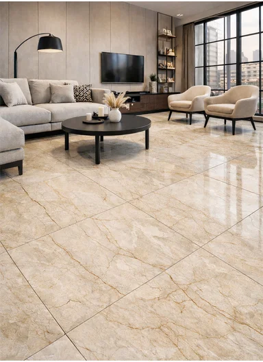 28Pcs Marble Vein Pattern Waterproof PVC Self-Adhesive Floor Tile Sticker 88006 (L60 × W60)cm - Light Beige
