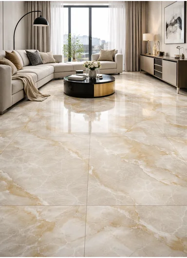 28Pcs Golden Onyx Marble Design Waterproof PVC Self-Adhesive Floor Tile Sticker 88009 (L60 × W60)cm - Cream