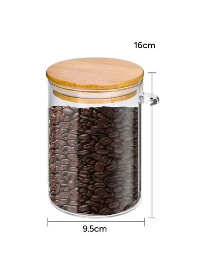 980ML Glass Storage Jar With Wooden Lid &amp; Spoon (D9.5 x H16)cm 