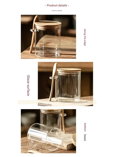 980ML Glass Storage Jar With Wooden Lid &amp; Spoon (D9.5 x H16)cm 