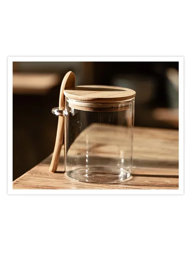 980ML Glass Storage Jar With Wooden Lid &amp; Spoon (D9.5 x H16)cm 