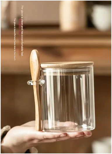 980ML Glass Storage Jar With Wooden Lid &amp; Spoon (D9.5 x H16)cm 