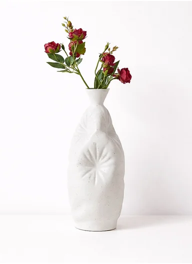30cm White Textured Ceramic Decorative Vase, Modern Sculptural Accent SK872
