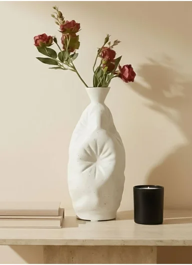 20cm White Textured Ceramic Decorative Vase, Modern Sculptural Accent SK872