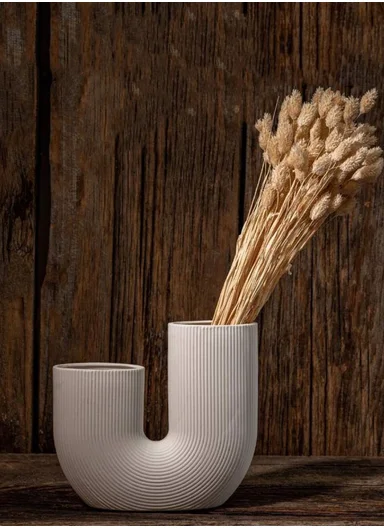 U-Shape Ceramic Vase, Minimalist Modern Decorative Accent SK874 - White
