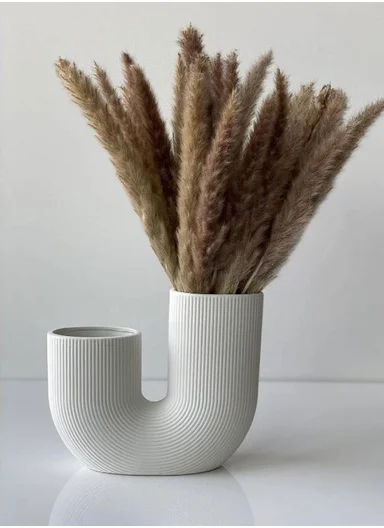 U-Shape Ceramic Vase, Minimalist Modern Decorative Accent SK874 - White