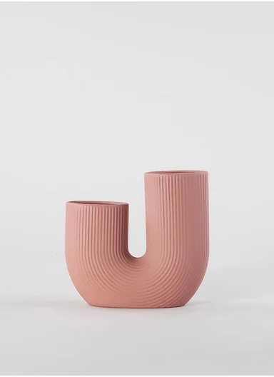 U-Shape Ceramic Vase, Minimalist Modern Decorative Accent SK875 - Brick