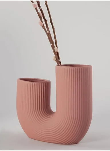 U-Shape Ceramic Vase, Minimalist Modern Decorative Accent SK875 - Brick