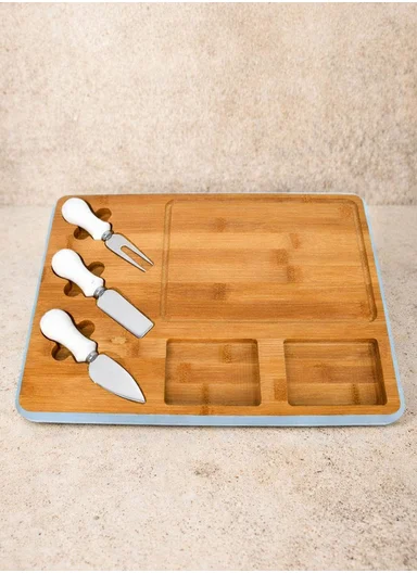 Cheese Cutting &amp; Serving Set 3 Knives with Bamboo Board SK-9313