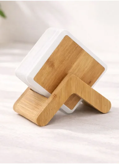 6-Pieces Bamboo Coaster Set with Stand SK-9340 - White