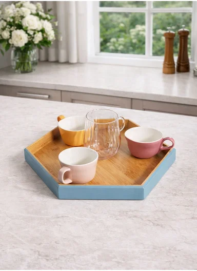 Hexagonal Bamboo Serving Tray, White Frame - SK-9412