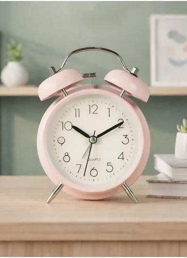 Classic Mini Twin-Bell Table Clock SK953 - Pink