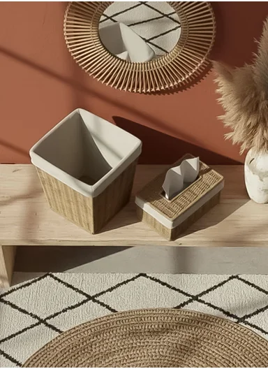 2-Pcs Tissue Box Cover, Modern Design, Fits Standard Tissue Boxes SK973 - Beige