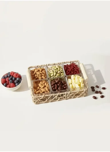 Rectangular Tray with 6-Piece Glass Snack Set with Straw Base SK972