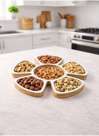 30.5cm Bamboo 6-Part Flower Snacks Bowl SK-9111