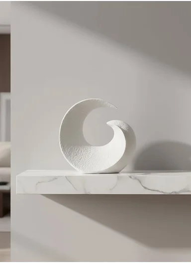 Modern Abstract Wave Sculpture 21cm, Textured White Decorative Accent SK871