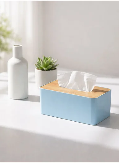 Tissue Box, ABS &amp; Bamboo, Modern Design SH-4003 - Blue