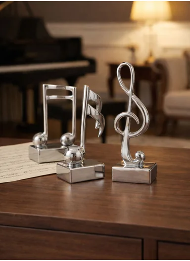 3-Piece Music Note Resin Sculptures, Elegant Home &amp; Office Décor SK906S - Silver