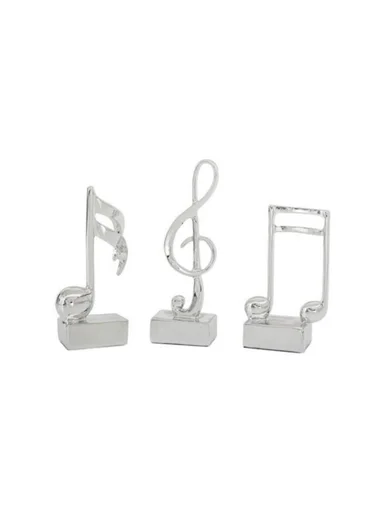 3-Piece Music Note Resin Sculptures, Elegant Home &amp; Office Décor SK906S - Silver