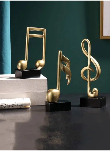 3-Piece Music Note Resin Sculptures, Elegant Home &amp; Office Décor SK906G - Gold