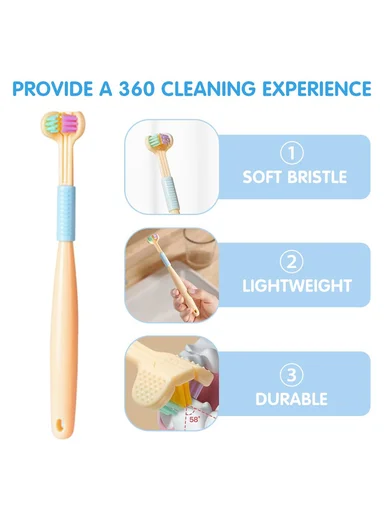 Children’s 360° Three-Sided Soft Bristle Toothbrush with Tongue Scraper, Macaron Design, Oral Care for Ages 4–12 Years - Somo