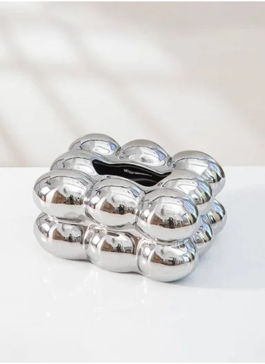 Ceramic Tissue Box Cover, Minimalist Storage Organizer SK868 - Silver