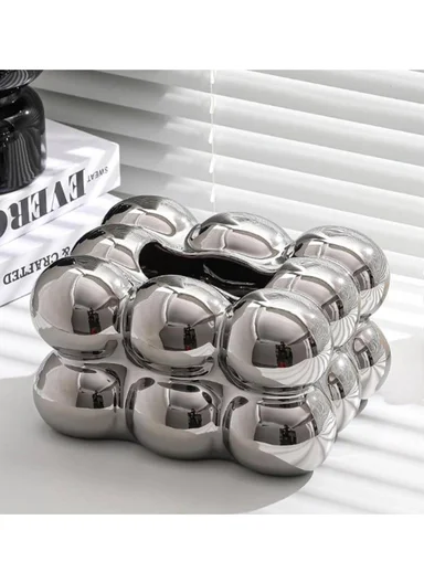 Ceramic Tissue Box Cover, Minimalist Storage Organizer SK868 - Silver
