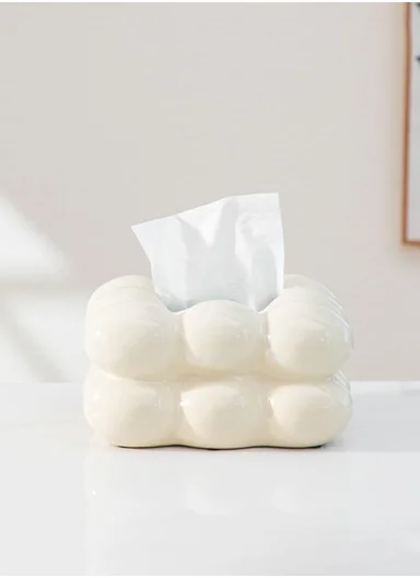 Ceramic Tissue Box Cover, Minimalist Storage Organizer SK867 - White