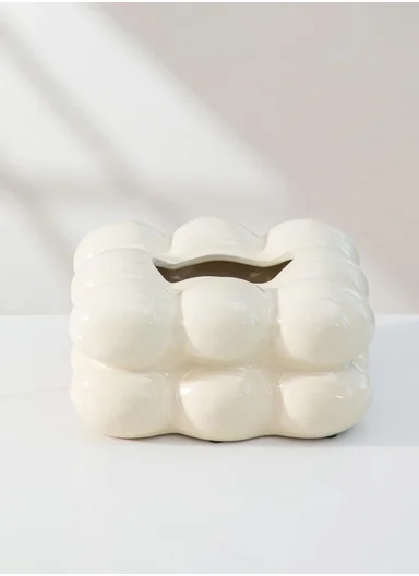 Ceramic Tissue Box Cover, Minimalist Storage Organizer SK867 - White