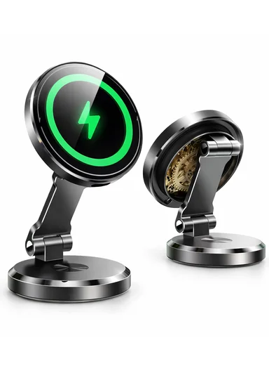 15W Magnetic Car Phone Holder Charger with Rotating Charging Pad, Fast Wireless Charging Magnetic Phone Mount JR-ZS423