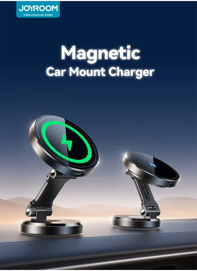 15W Magnetic Car Phone Holder Charger with Rotating Charging Pad, Fast Wireless Charging Magnetic Phone Mount JR-ZS423