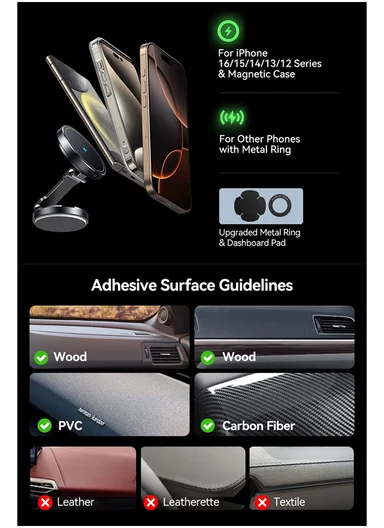 15W Magnetic Car Phone Holder Charger with Rotating Charging Pad, Fast Wireless Charging Magnetic Phone Mount JR-ZS423