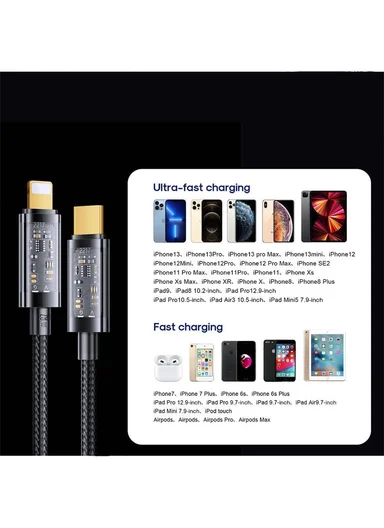30W 1m Flash Series Fast Charging Data Cable Type-C to Lightning S-A12 - Black