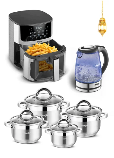 3-in-1 Kitchen Essentials Set Cookware set, Glass Kettle &amp; Air Fryer Bundle