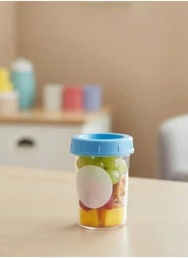 3Pcs 180 ml Baby Food Storage Containers with 3 Colors of Lids Pink ,Blue ,Green (D8 x H7.5) cm - Transparent