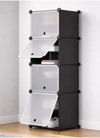 8-Layer 4 Cubes Shoe Rack Stand Plastic Storage Organizer Cabinet (W40 x D30 x H120)cm - Black