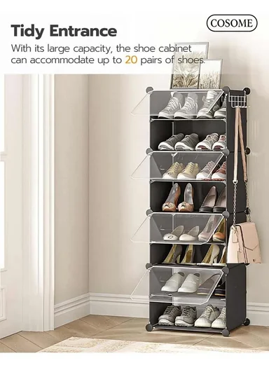 8-Layer 4 Cubes Shoe Rack Stand Plastic Storage Organizer Cabinet (W40 x D30 x H120)cm - Black