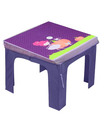 Children Kids Square Folding Cute Girl with 2 Mice Cartoon Design Table &amp; Chairs Stool Set Foldable Playroom Bedroom Children Gift - Purple &amp; Violet