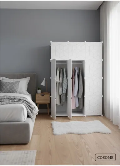 DIY Portable Closet Wardrobe Bedroom Storage Organizer with 2 Hanging Rods (W111 x D35 x H148)cm - White