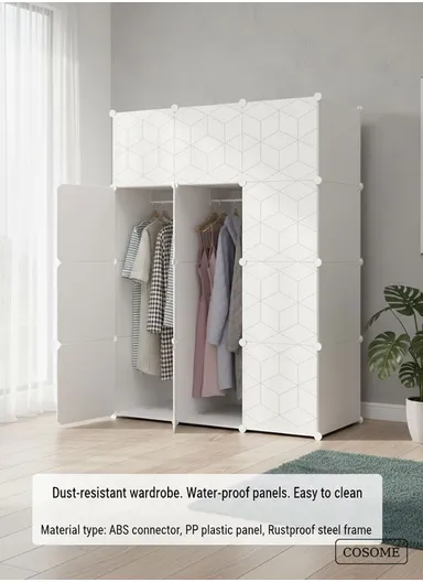 DIY Portable Closet Wardrobe Bedroom Storage Organizer with 2 Hanging Rods (W111 x D35 x H148)cm - White