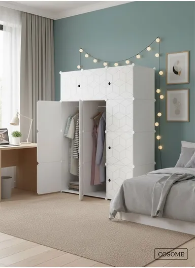 DIY Portable Closet Wardrobe Bedroom Storage Organizer with 2 Hanging Rods (W111 x D35 x H148)cm - White