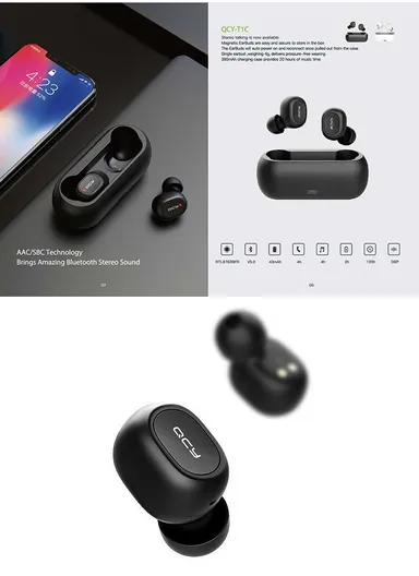 QCY T1C Wireless Binaural In-ear Earphones Waterproof Bluetooth 5.0 Headset with Charger Box