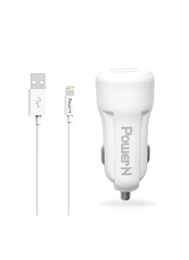 Dual Port USB Car Charger with Lightning Cable
