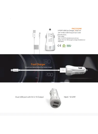  Dual Port USB Car Charger with Micro USB Cable