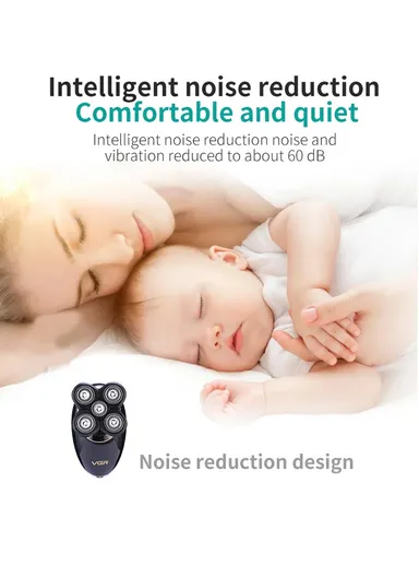 4-in-1 Fully-Washable USB-Rechargeable Electric Beard/ Head Shaver Beard Trimmer &amp; Face Cleanser Men's Grooming Kit V-302 - Black