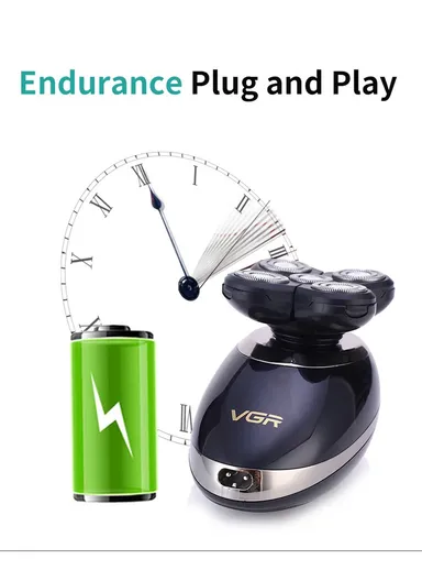 4-in-1 Fully-Washable USB-Rechargeable Electric Beard/ Head Shaver Beard Trimmer &amp; Face Cleanser Men's Grooming Kit V-302 - Black