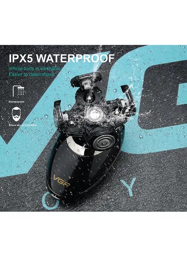 4-in-1 Fully-Washable USB-Rechargeable Electric Beard/ Head Shaver Beard Trimmer &amp; Face Cleanser Men's Grooming Kit V-302 - Black