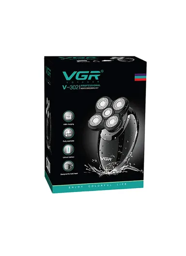 4-in-1 Fully-Washable USB-Rechargeable Electric Beard/ Head Shaver Beard Trimmer &amp; Face Cleanser Men's Grooming Kit V-302 - Black